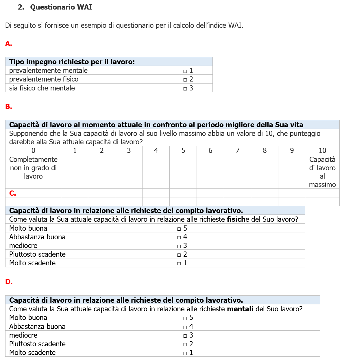 Questionario WAY Questionario WAY