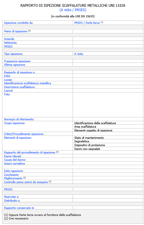 Rapporto ispezione scaffalature metalliche a vista UNI 11636 2023 Rapporto ispezione scaffalature metalliche a vista UNI 11636 2023