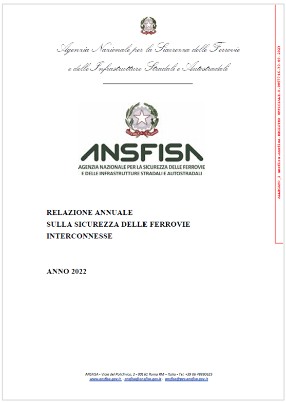 Relazione annuale sicurezza ferrovie interconnesse ANSIFA Anno 2022 Relazione annuale sicurezza ferrovie interconnesse ANSIFA Anno 2022