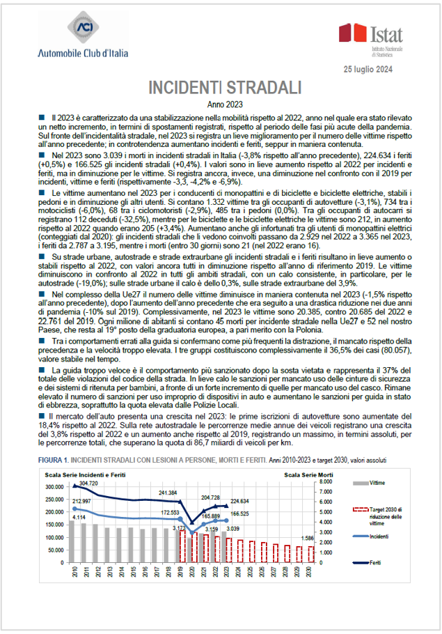 Report ACI ISTAT incidenti stradali 2023 Report ACI ISTAT incidenti stradali 2023
