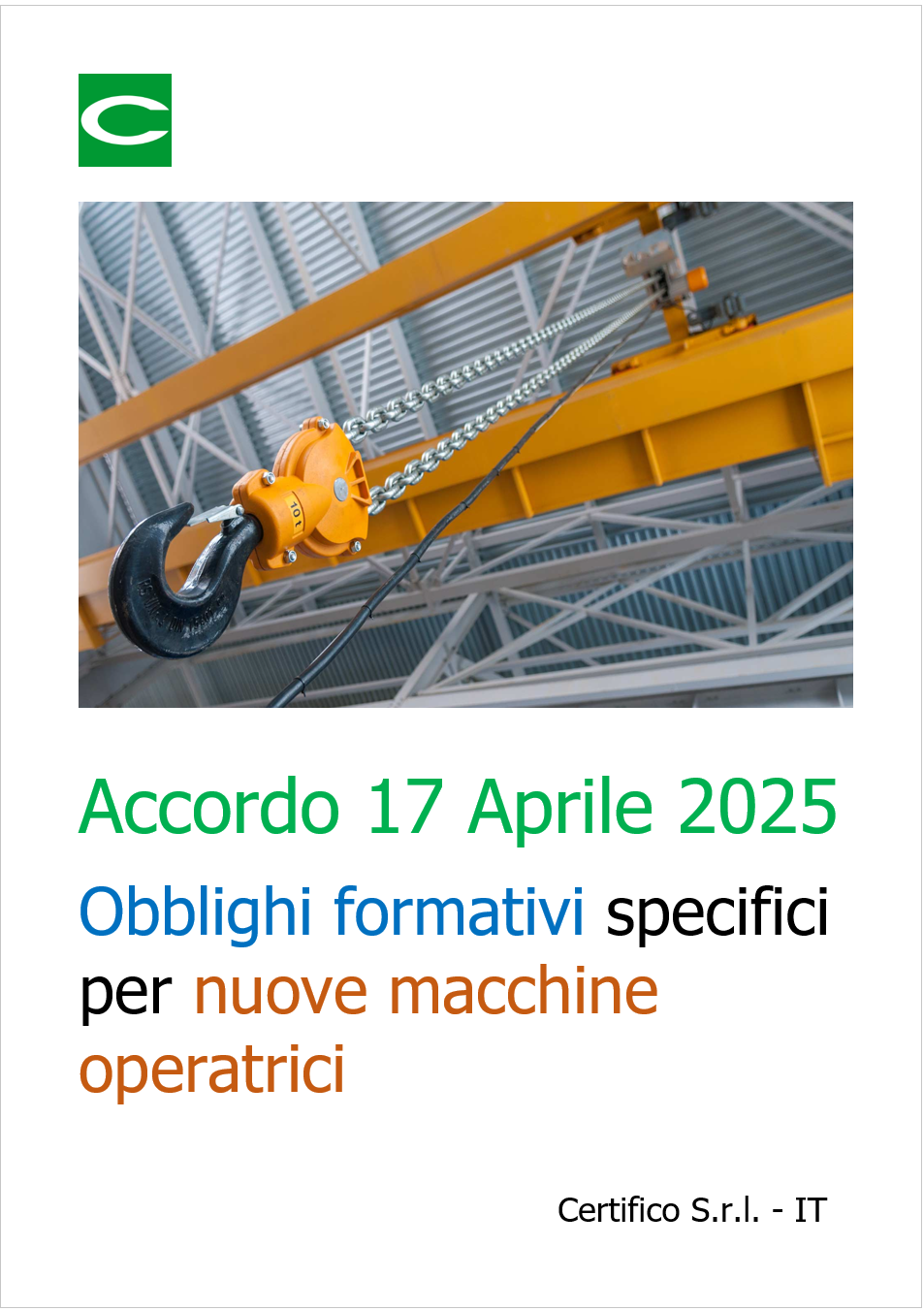 Accordo 17 Aprile 2025   Obblighi formativi specifici per nuove macchine operatrici