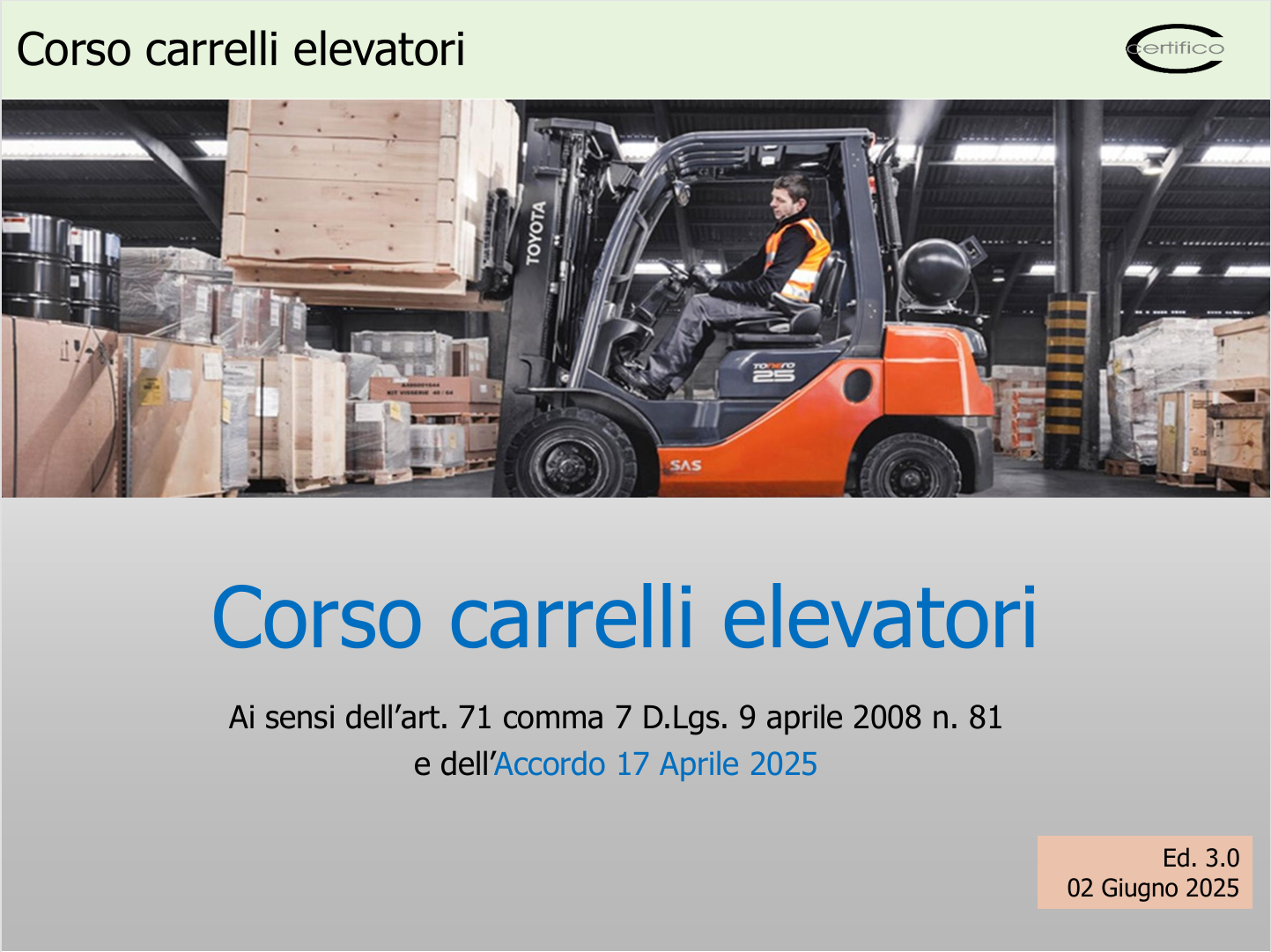 Corso Carrelli Elevatori 2025