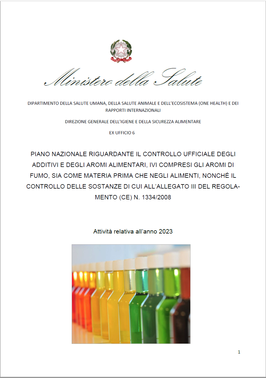Piano nazionale di controllo ufficiale degli additivi e aromi alimentari 2023