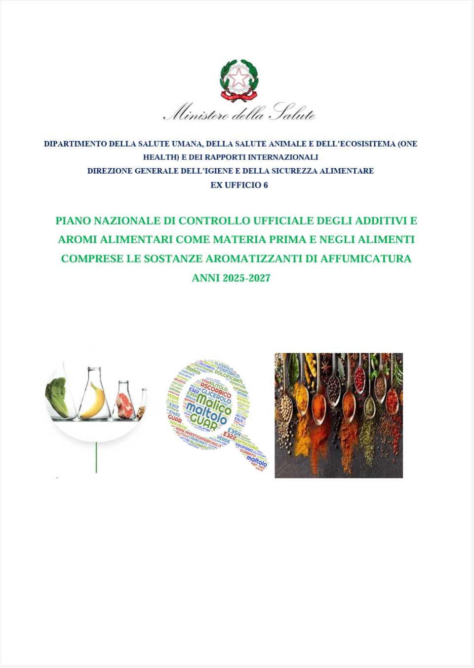 Piano nazionale di controllo ufficiale degli additivi e aromi alimentari 2025 2027