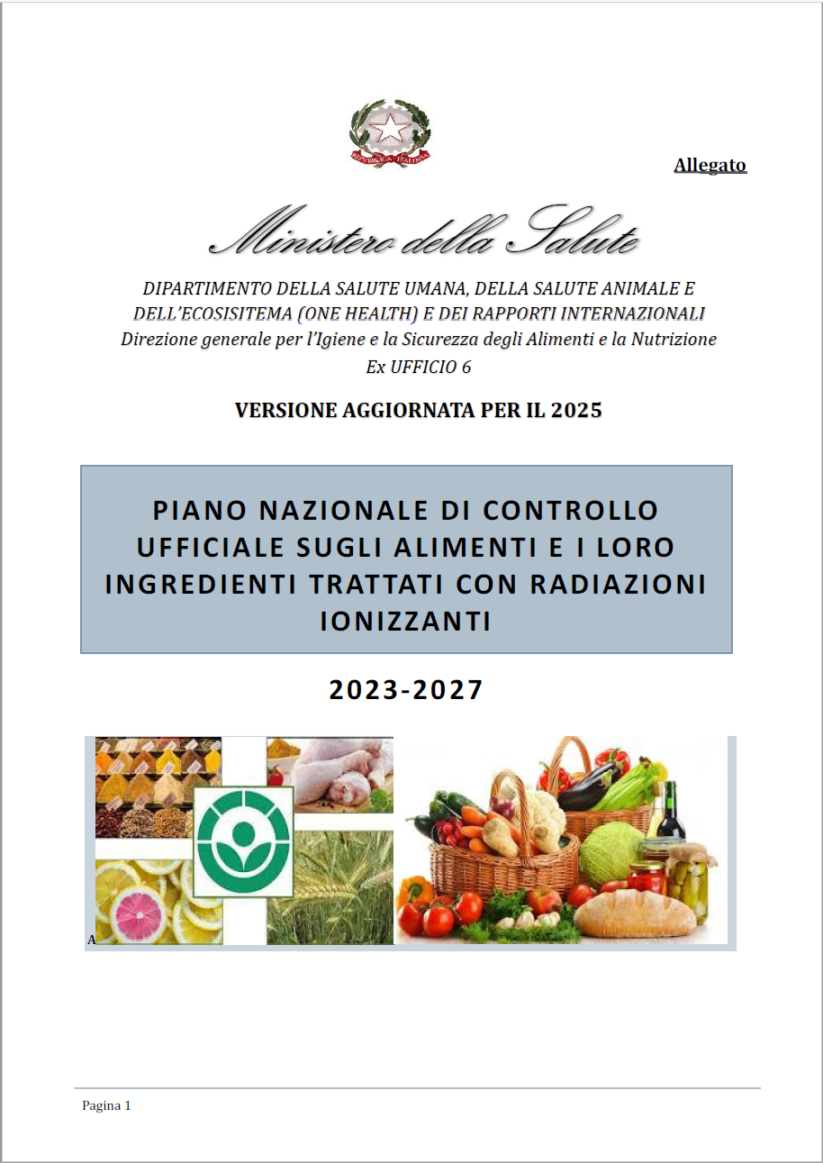 Piano nazionale di controllo ufficiale sugli alimenti e i loro ingredienti trattati con radiazioni ionizzanti 2023 2027
