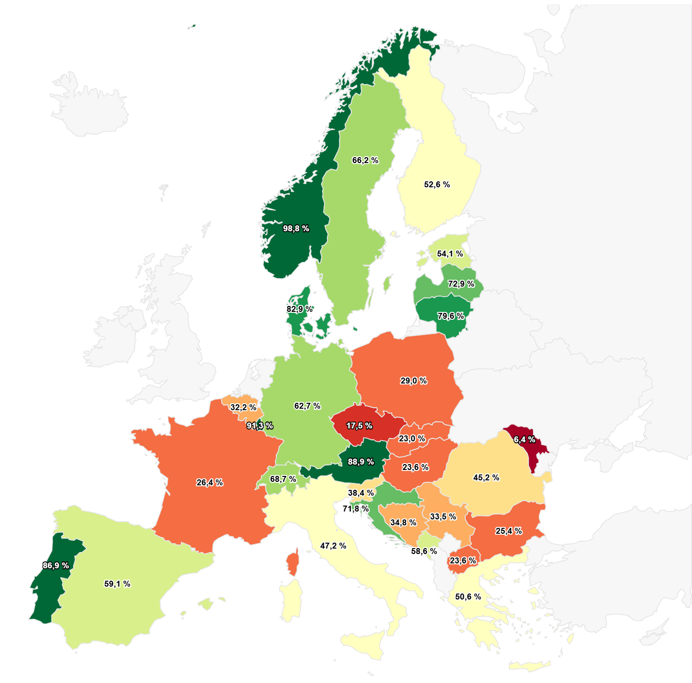 Quota da fonti rinnovabili del produzione di energia elettrica pubblica in 2024 Quota da fonti rinnovabili del produzione di energia elettrica pubblica in 2024