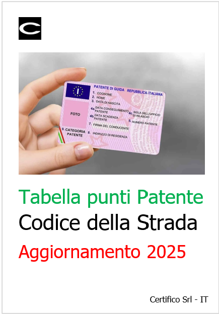 Tabella punti Patente Codice della Strada Aggiornamento 2025 Tabella punti Patente Codice della Strada Aggiornamento 2025